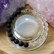 Yin Yang Lava Stone & Clear Quartz Healing Bracelet